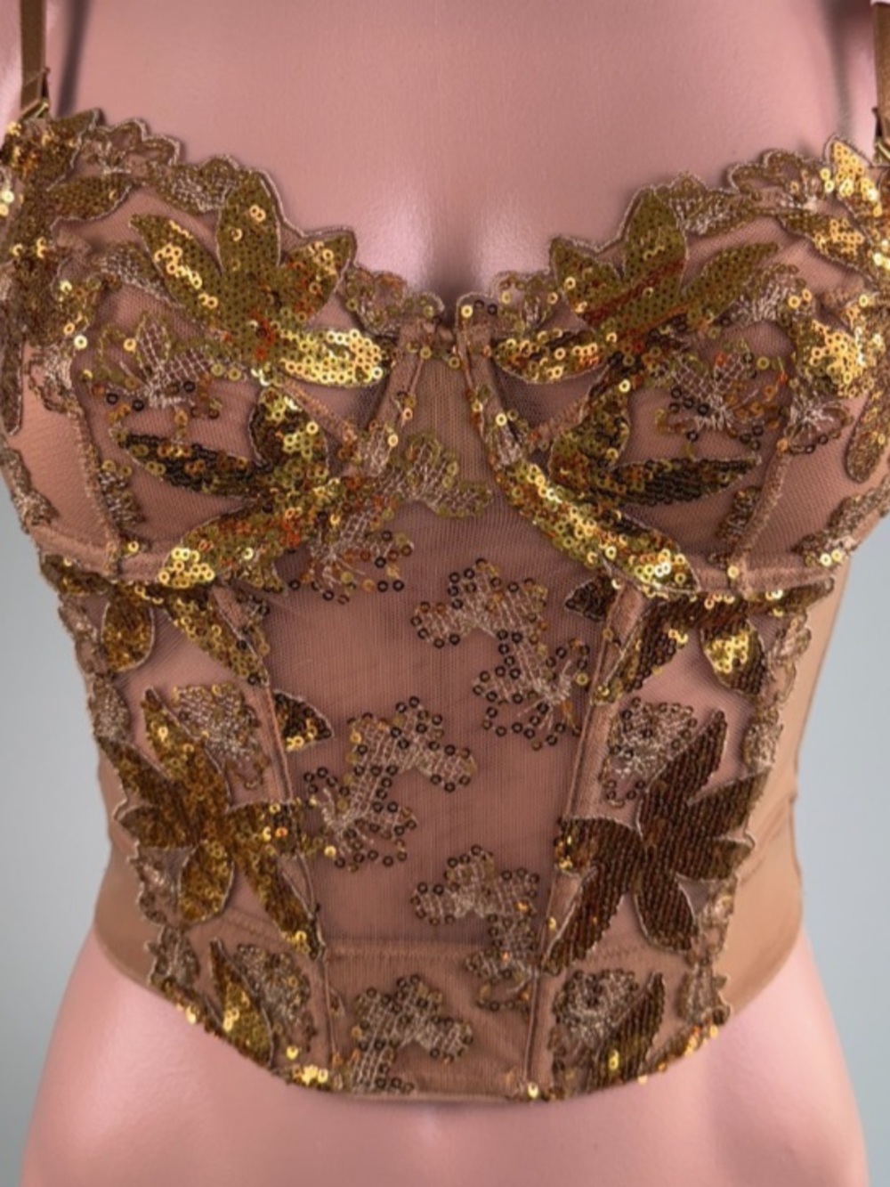 Victoria's Secret Gold Sequin Floral Embroidered Corset Bustier